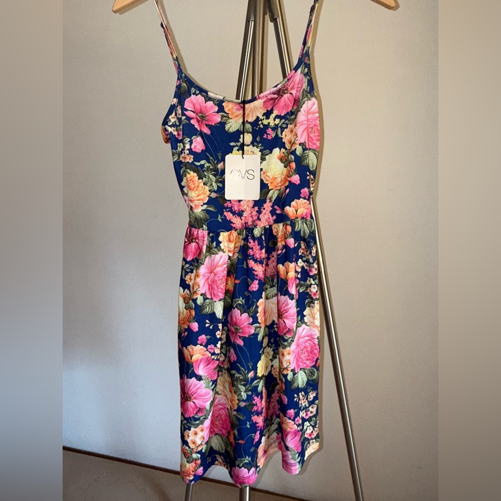 Floral Midi Dress - Blue and Pink
